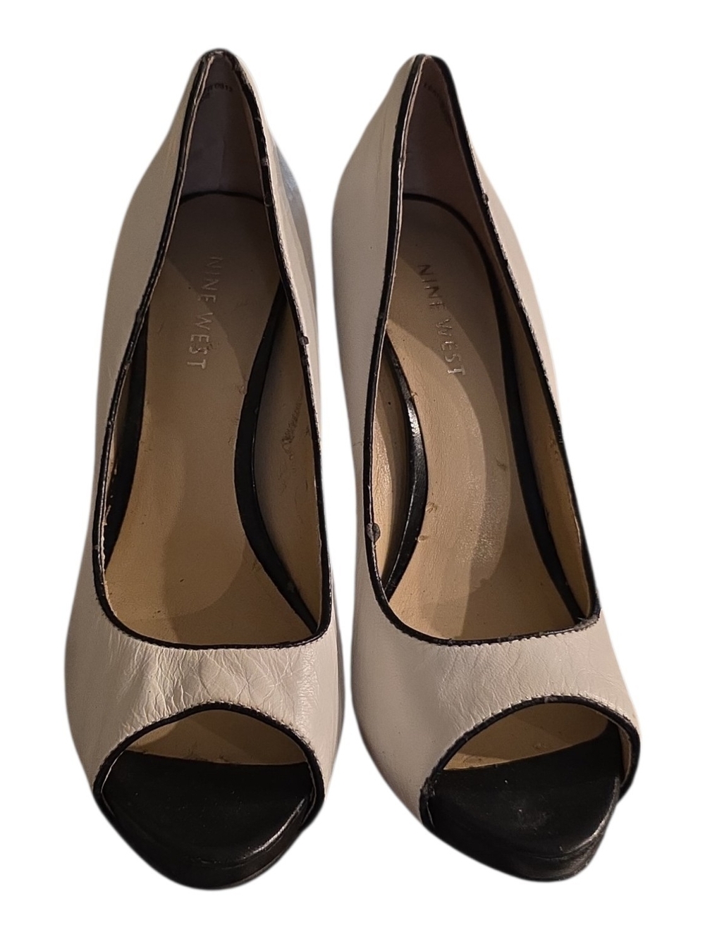 Nine West Two-Tone Cream and Black Peep-Toe Pumps
